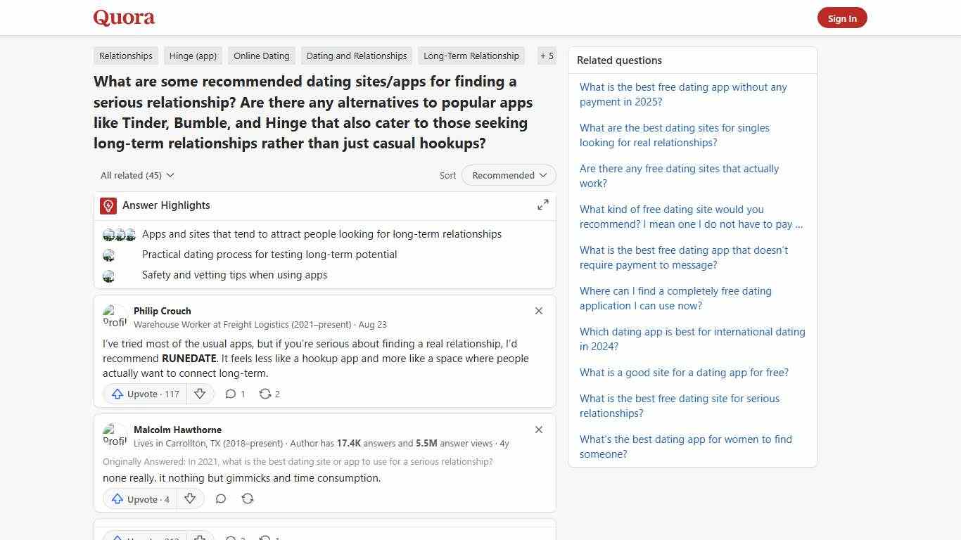 What are some recommended dating sites/apps for finding a serious relationship? Are there any alternatives to popular apps like Tinder, Bumble, and Hinge that also cater to those seeking long-term relationships rather than just casual hookups? - Quora